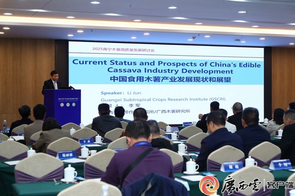 广西木薯研究所所长李军研究员作《中国食用木薯产业化发展概况和展望》报告。宁蕾 摄_副本.jpg